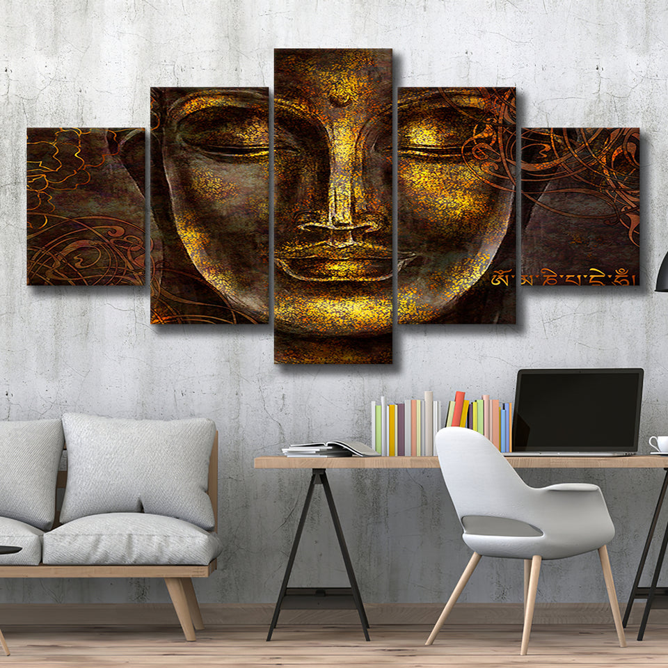 Buddha Art Print 5 Piece Canvas Prints Wall Art Decor, Multi Panels, Mixed Canvas