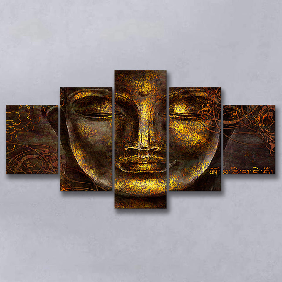 Buddha Art Print 5 Piece Canvas Prints Wall Art Decor, Multi Panels, Mixed Canvas