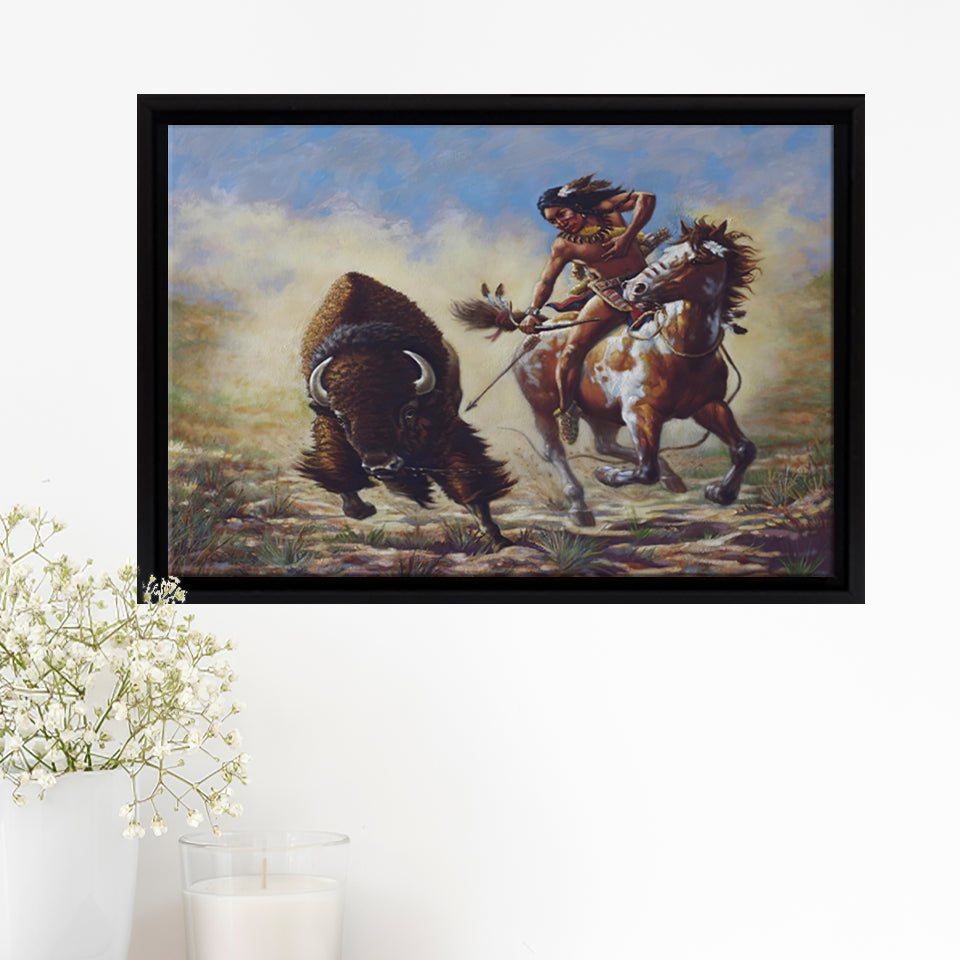 Buffalo Hunter Native American Painting Framed Canvas Prints Wall Art –  UnixCanvas, image size:960x960