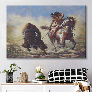 Buffalo Hunter Native American Painting Canvas Prints Wall Art - Painting Canvas, Painting Prints, Home Wall Decor, For Sale