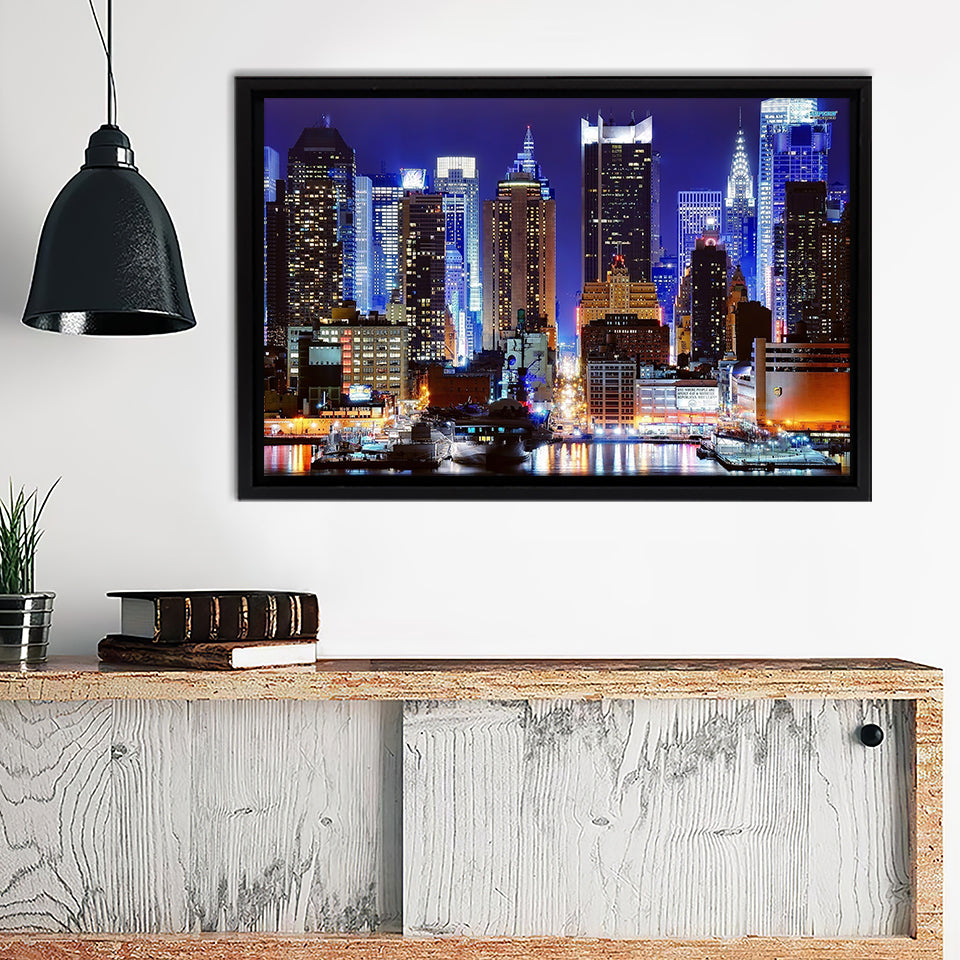 Buffalo New York City Skyline Framed Canvas Wall Art - Framed Prints, Prints for Sale, Canvas Painting