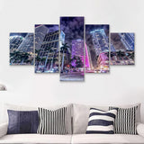 Buildings Of Downtown Miami 5 Pieces Canvas Prints Wall Art - Painting Canvas, Multi Panels, Wall Decor