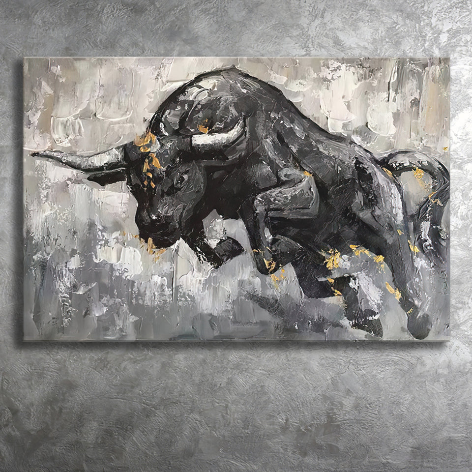 Bull Abstract Black And White Canvas Prints Wall Art - Painting Canvas, Home Wall Decor, For Sale, Painting Prints