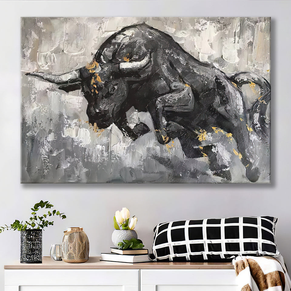 Bull Abstract Black And White Canvas Prints Wall Art - Painting Canvas, Home Wall Decor, For Sale, Painting Prints
