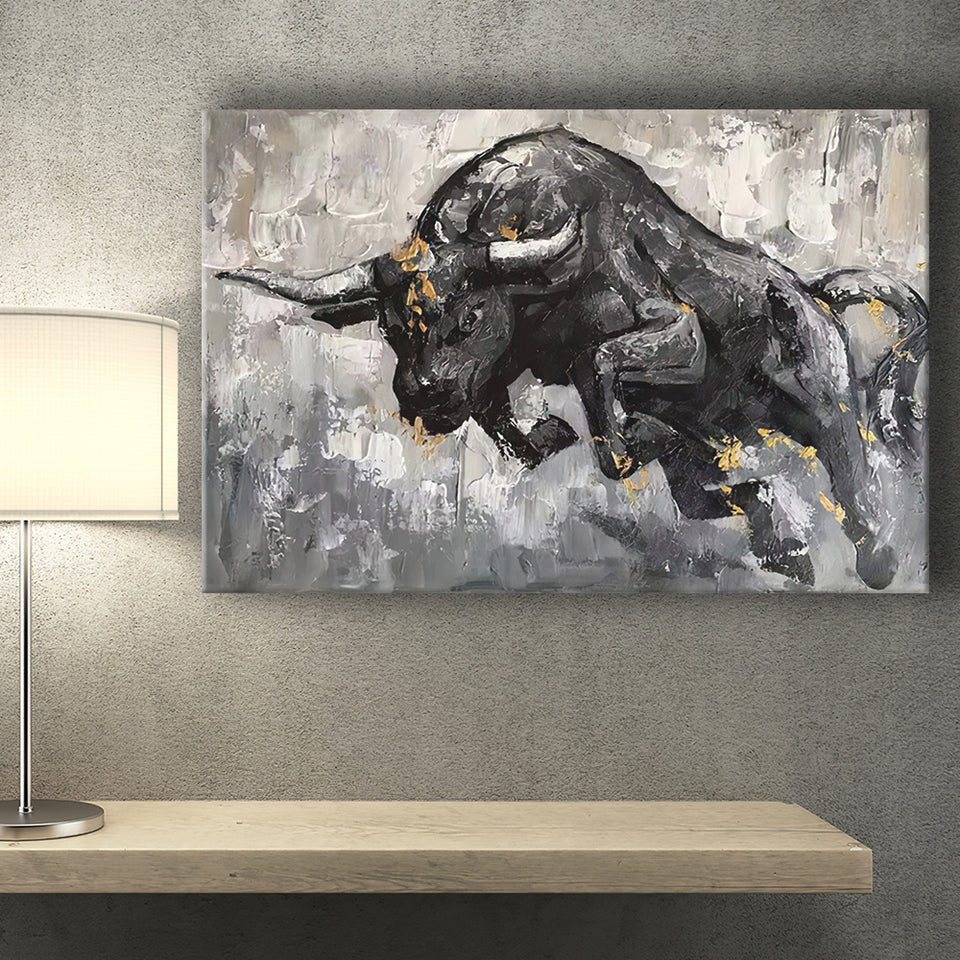 Bull Abstract Black And White Canvas Prints Wall Art - Painting Canvas, Home Wall Decor, For Sale, Painting Prints
