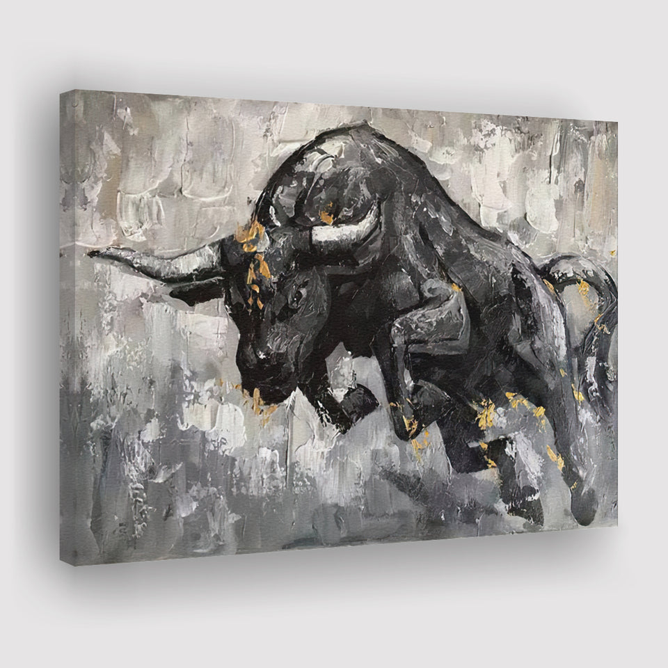 Bull Abstract Black And White Canvas Prints Wall Art - Painting Canvas, Home Wall Decor, For Sale, Painting Prints