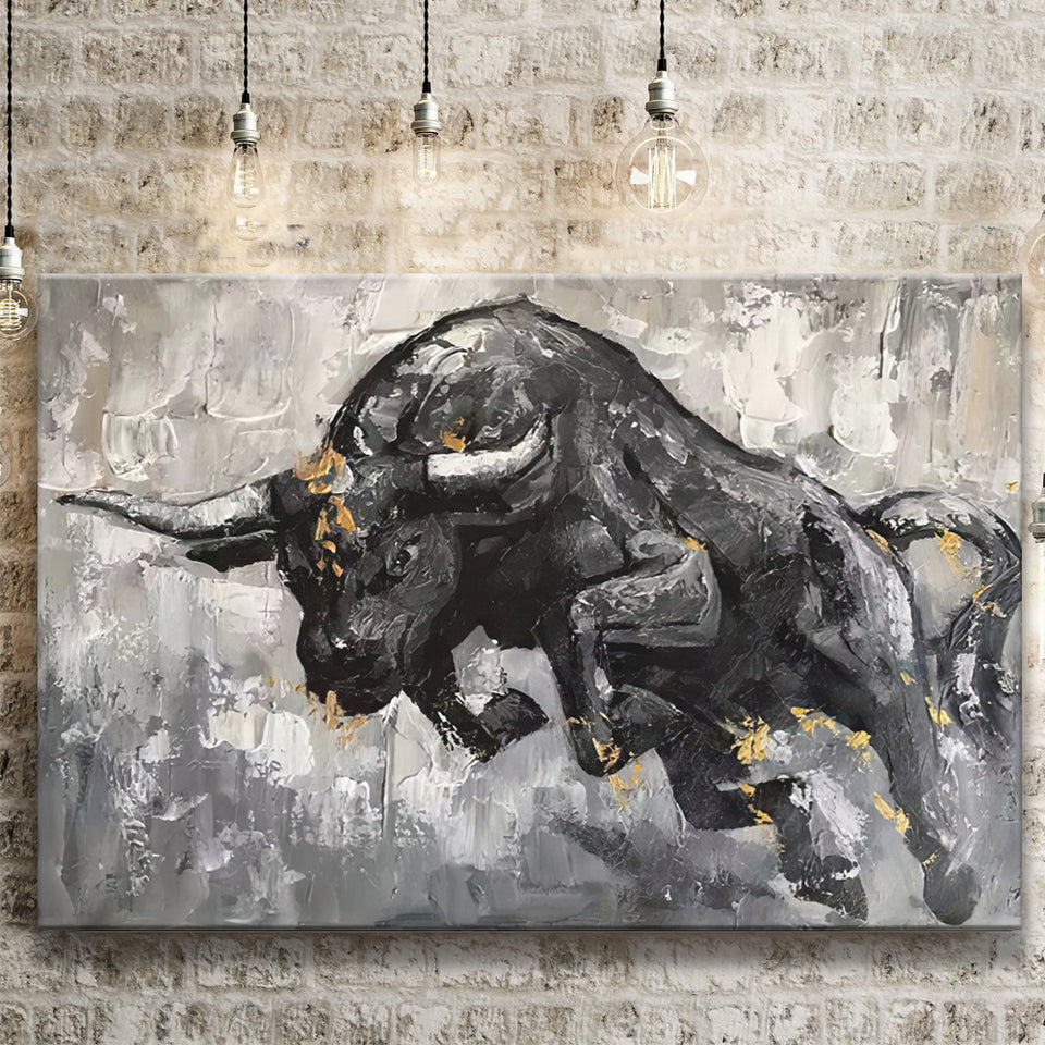 Bull Abstract Black And White Canvas Prints Wall Art - Painting Canvas, Home Wall Decor, For Sale, Painting Prints