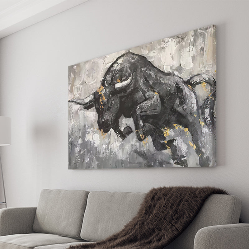 Bull Abstract Black And White Canvas Prints Wall Art - Painting Canvas, Home Wall Decor, For Sale, Painting Prints