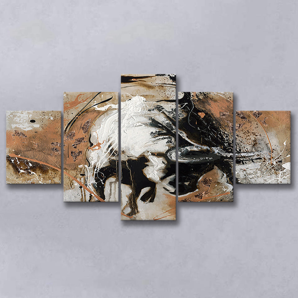 Bull Abstract Large Wall Art 5 Piece Canvas Prints Wall Art Decor, Multi Panels, Mixed Canvas