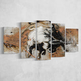 Bull Abstract Large Wall Art 5 Piece Canvas Prints Wall Art Decor, Multi Panels, Mixed Canvas