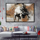 Bull Abstract Large Wall Art Framed Canvas Prints Wall Art Decor, Framed Picture, Floating Frame