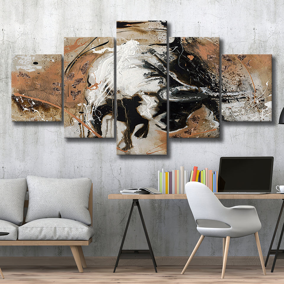 Bull Abstract Large Wall Art 5 Piece Canvas Prints Wall Art Decor, Multi Panels, Mixed Canvas