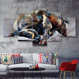 Bull Decor Entrepreneur Motivation Bull Statue 5 Pieces Canvas Prints Wall Art - Painting Canvas,Wall Decor, Multi Panel,5 Panels