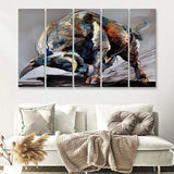 Bull Decor Entrepreneur Motivation Bull Statue 5 Pieces B Canvas Prints Wall Art - Painting Canvas,Wall Decor, Multi Panel,5 Panels