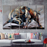 Bull Decor Entrepreneur Motivation Bull Statue 5 Pieces B Canvas Prints Wall Art - Painting Canvas,Wall Decor, Multi Panel,5 Panels