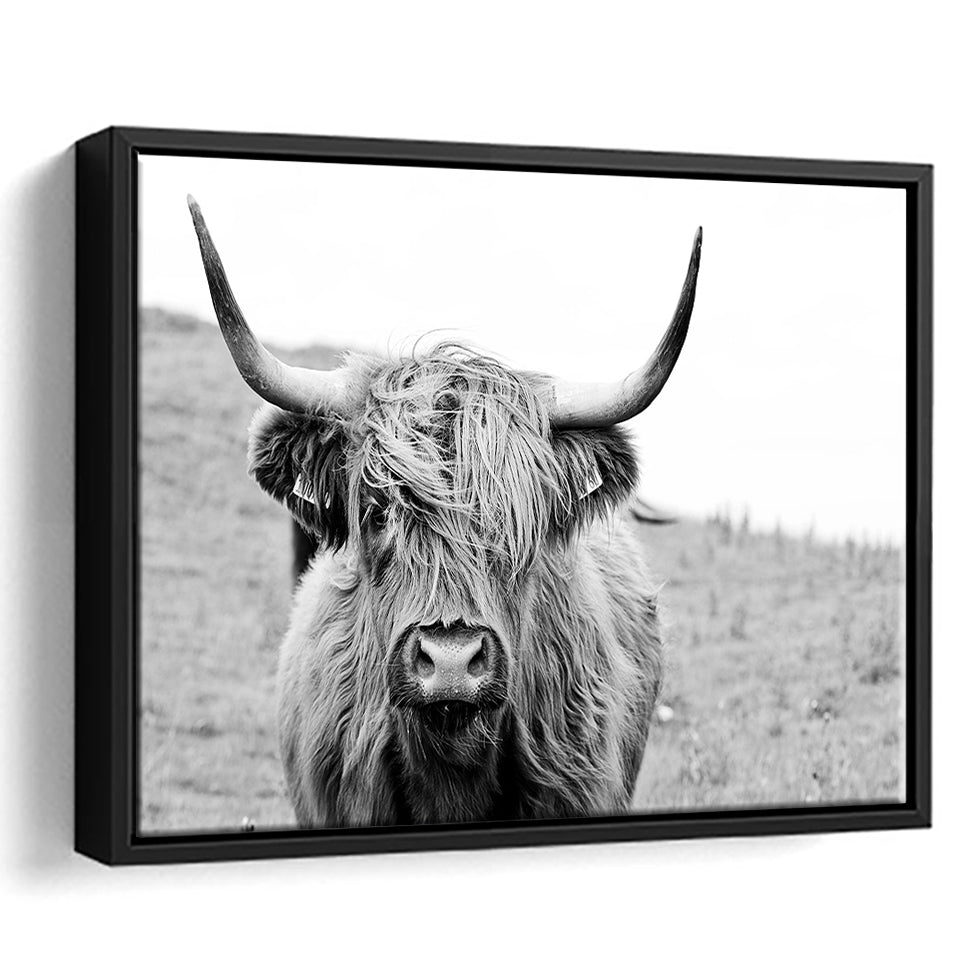Bull Longhorn Bull Buffalo Cow Framed Canvas Prints Wall Art Home Decor - Painting Canvas, Black Frame, Framed Picture