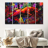 Bull Pop Art Wall Street Office Decor Motivation Inspirational 5 Pieces B Canvas Prints Wall Art - Painting Canvas, Multi Panels, Wall Decor