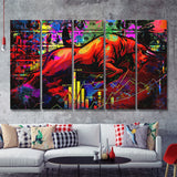 Bull Pop Art Wall Street Office Decor Motivation Inspirational 5 Pieces B Canvas Prints Wall Art - Painting Canvas, Multi Panels, Wall Decor