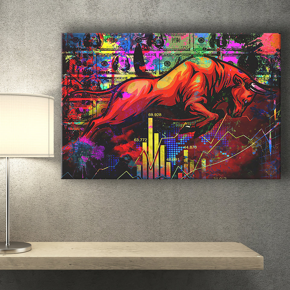 Bull Pop Art Wall Street Office Decor Motivation Inspirational Canvas Prints Wall Art - Painting Canvas, Painting Prints, Home Wall Decor