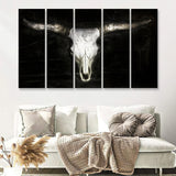 Bull Skull Black And White 5 Pieces B Canvas Prints Wall Art - Painting Canvas,Wall Decor, Multi Panel,5 Panels
