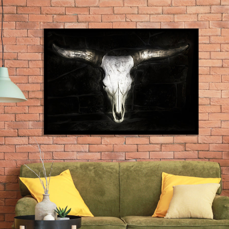 Bull Skull Black And White Framed Art Prints Wall Decor - Painting Prints,Wall Art, Framed Picture,For Sale