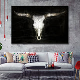 Bull Skull Black And White Framed Canvas Prints Wall Art - Painting Canvas,Floating Frame, Painting Prints,For Sale