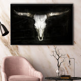 Bull Skull Black And White Framed Canvas Prints Wall Art - Painting Canvas,Floating Frame, Painting Prints,For Sale