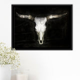 Bull Skull Black And White Framed Canvas Prints Wall Art - Painting Canvas,Floating Frame, Painting Prints,For Sale