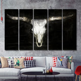 Bull Skull Black And White 5 Pieces B Canvas Prints Wall Art - Painting Canvas,Wall Decor, Multi Panel,5 Panels