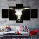 Bull Skull Black And White 5 Pieces Canvas Prints Wall Art - Painting Canvas,Wall Decor, Multi Panel,5 Panels