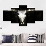 Bull Skull Black And White 5 Pieces Canvas Prints Wall Art - Painting Canvas,Wall Decor, Multi Panel,5 Panels
