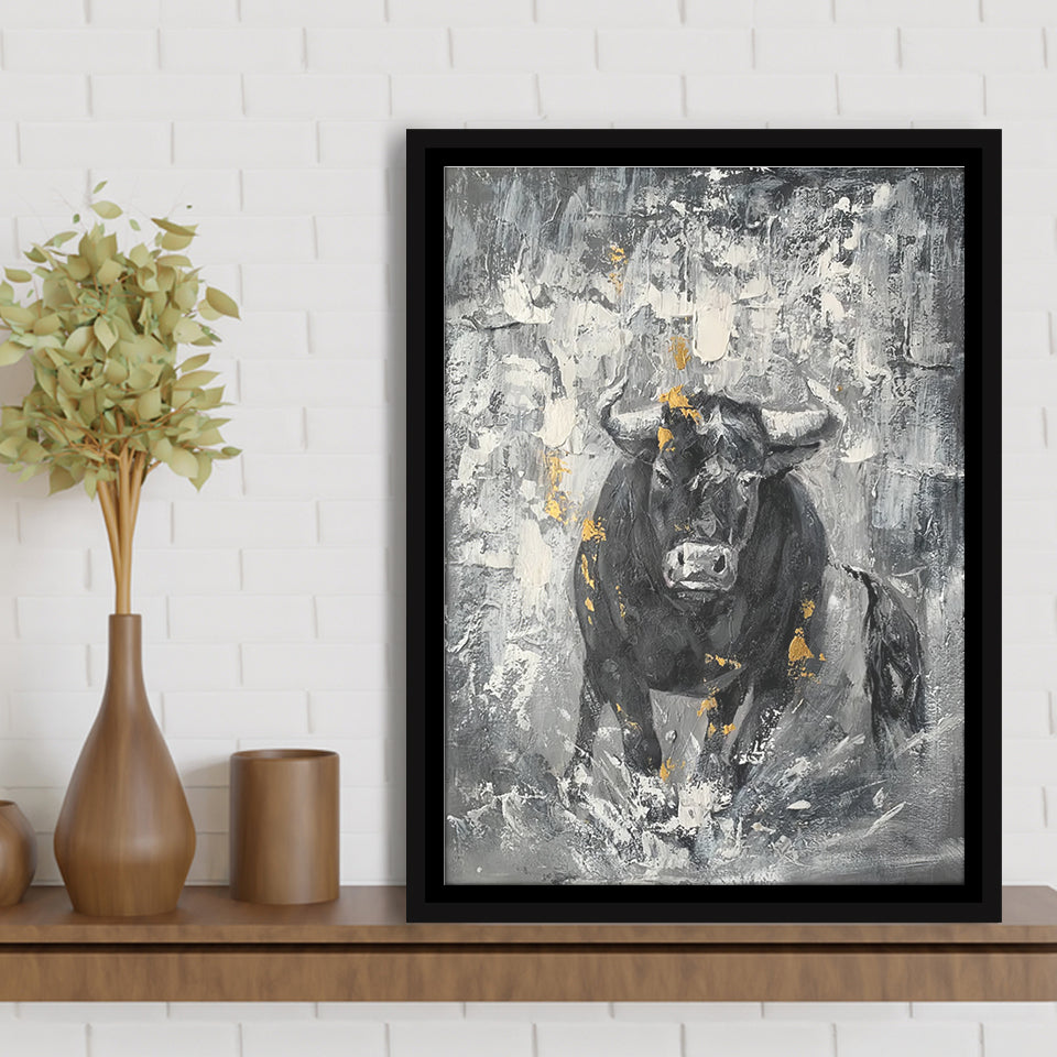 Bull Abstract Painting Framed Canvas Prints Wall Art - Painting Canvas, Floating Frame, Wall Decor