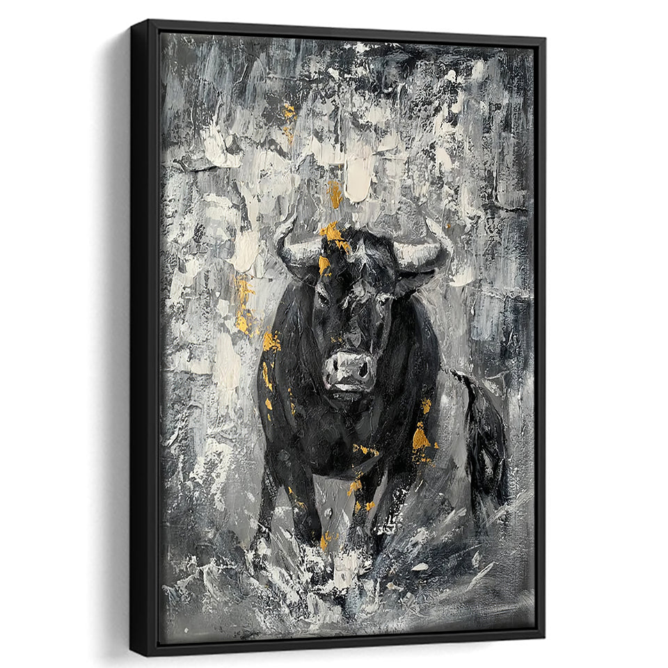 Bull Abstract Painting Framed Canvas Prints Wall Art - Painting Canvas, Floating Frame, Wall Decor