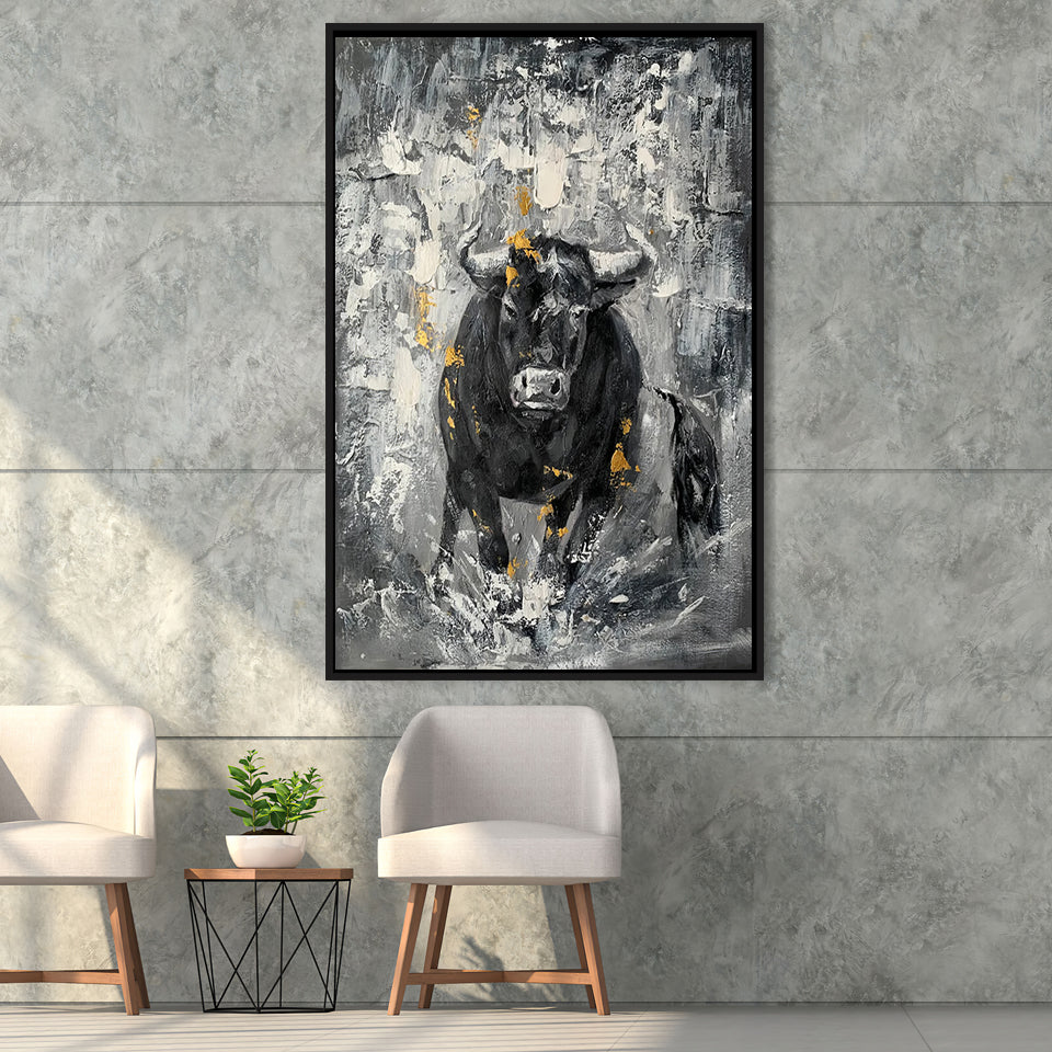 Bull Abstract Painting Framed Canvas Prints Wall Art - Painting Canvas, Floating Frame, Wall Decor