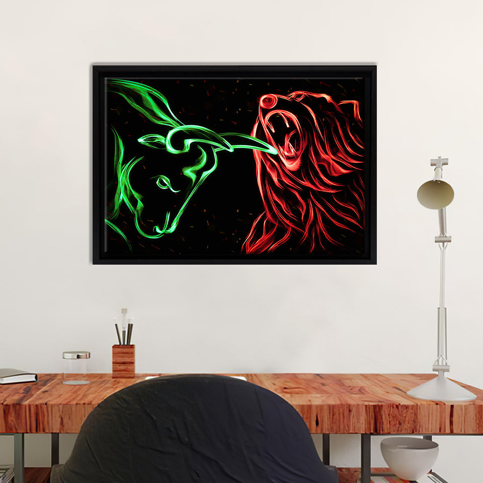 Bull And Bear Framed Canvas Wall Art - Canvas Prints, Painting Canvas ...