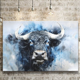 Bull Head Blue And Black Canvas Prints Wall Art Home Decor, Painting Canvas, Living Room Wall Decor
