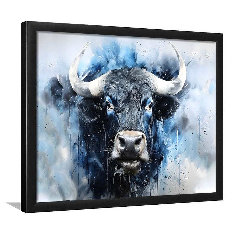 Bull Head Blue And Black Framed Art Prints Wall Decor, Painting Art, Framed Picture