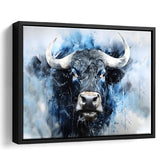 Bull Head Blue And Black Framed Canvas Prints Wall Art Home Decor, Painting Canvas, Floating Frame