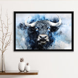 Bull Head Blue And Black Framed Canvas Prints Wall Art Home Decor, Painting Canvas, Floating Frame