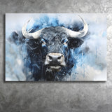 Bull Head Blue And Black Canvas Prints Wall Art Home Decor, Painting Canvas, Living Room Wall Decor