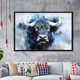 Bull Head Blue And Black Framed Art Prints Wall Decor, Painting Art, Framed Picture