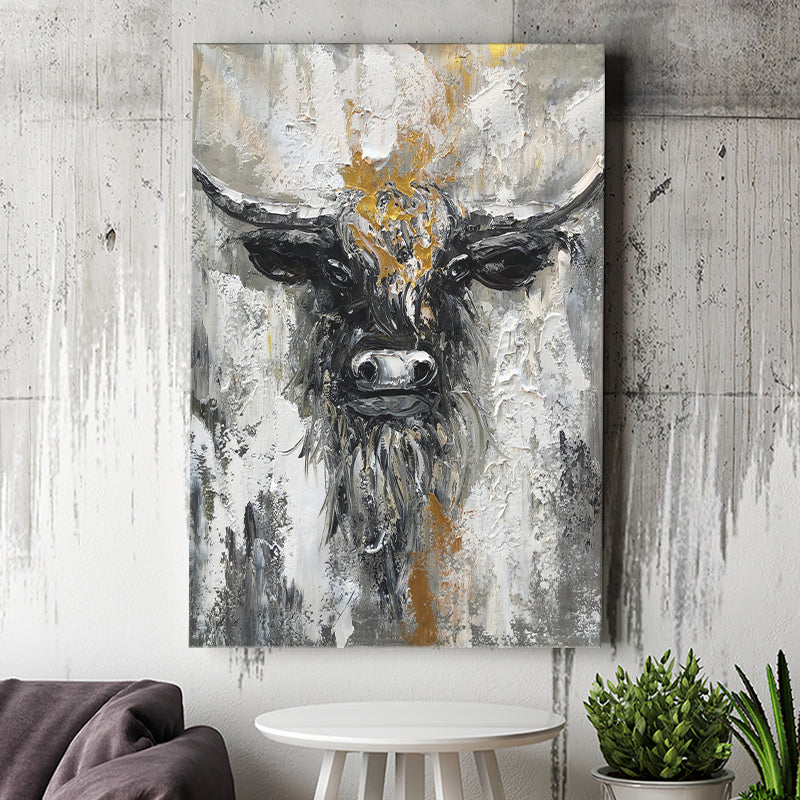 Bull Painting Large Oil Painting Black And Gold Abstract Cow Canvas Prints Wall Art - Painting Canvas, Wall Decor, Home Decor