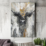 Bull Painting Large Oil Painting Black And Gold Abstract Cow Canvas Prints Wall Art - Painting Canvas, Wall Decor, Home Decor