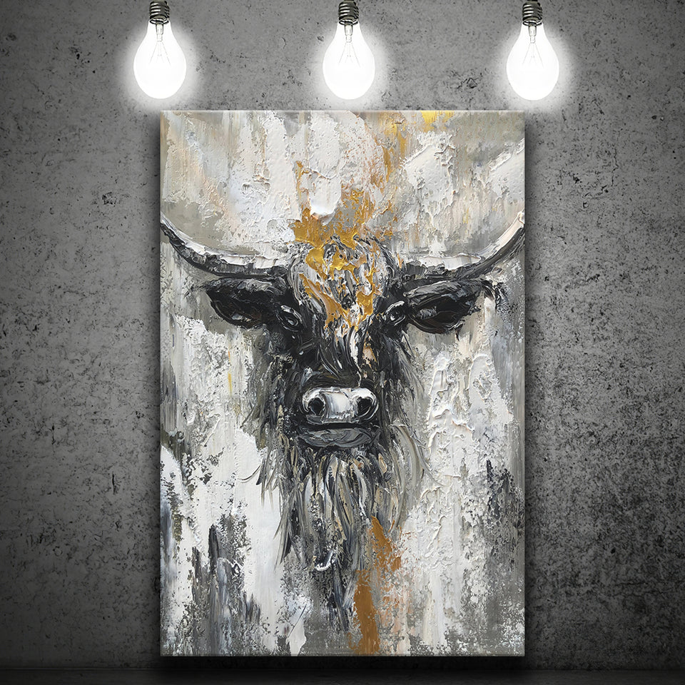 Bull Painting Large Oil Painting Black And Gold Abstract Cow Canvas Prints Wall Art - Painting Canvas, Wall Decor, Home Decor