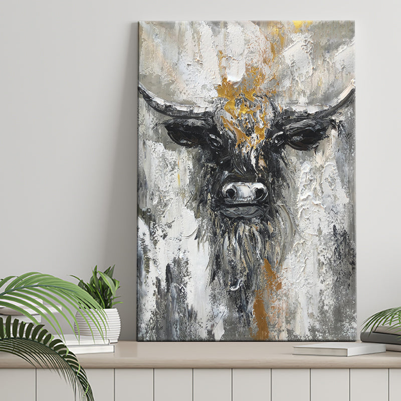 Bull Painting Large Oil Painting Black And Gold Abstract Cow Canvas Prints Wall Art - Painting Canvas, Wall Decor, Home Decor