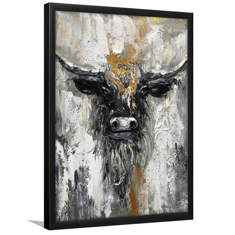 Bull Painting Large Oil Painting Black And Gold Abstract Cow Framed Art Print Wall Decor - Painting Art, Framed Picture, Home Decor