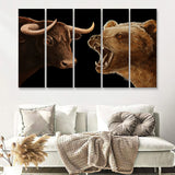 Bull Vs Bear Stocks Market Entrepreneur Stock Exchange 5 Pieces B Canvas Prints Wall Art - Painting Canvas, Multi Panels, Wall Decor