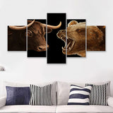Bull Vs Bear Stocks Market Entrepreneur Stock Exchange 5 Pieces Canvas Prints Wall Art - Painting Canvas, Multi Panels, Wall Decor