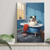 Bulldog Cute In Bathtube Bathroom Art Funny, Painting Art, Canvas Prints Wall Art Home Decor