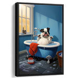 Bulldog Cute In Bathtube Bathroom Art Funny,Framed Canvas Prints,Floating Frame, Wall Art Home Decor